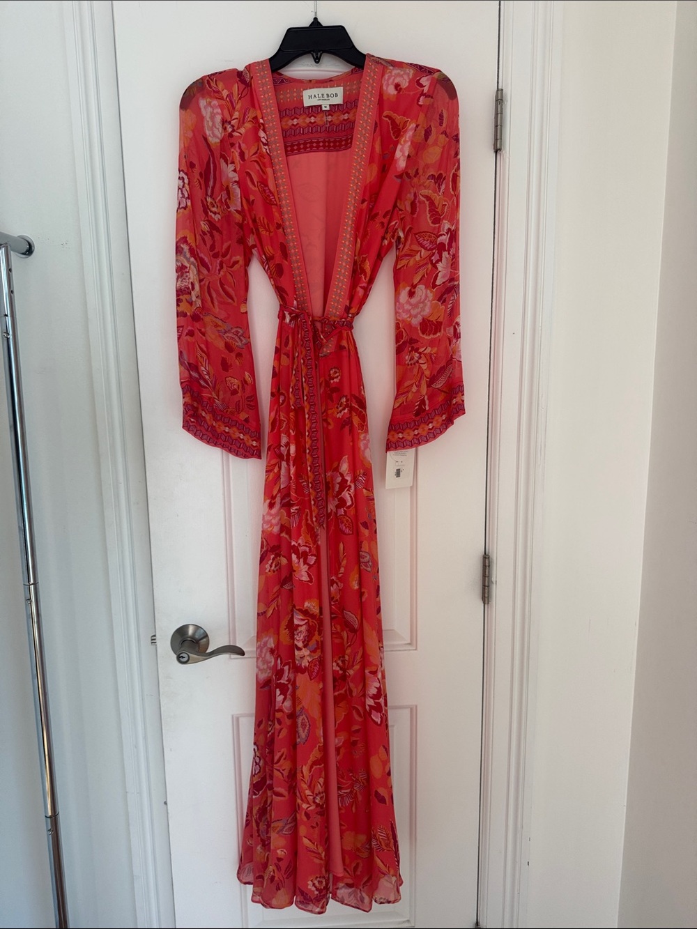 HALE BOB Floral Kimono wrap style coral lined Medium NWT